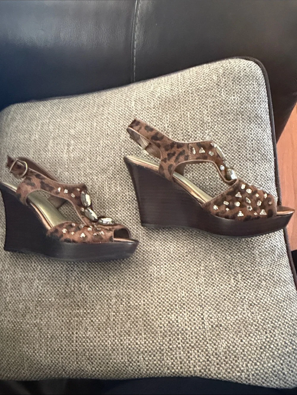 Reba Brown Leopard Jeweled Slingback Heels
